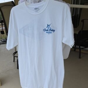 Destin Florida White Tee with Blue Fishing Graphic